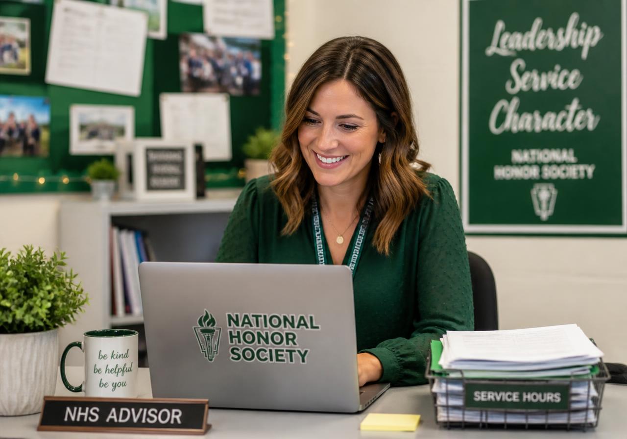 An NHS advisor reviewing and approving student volunteer hours on a laptop